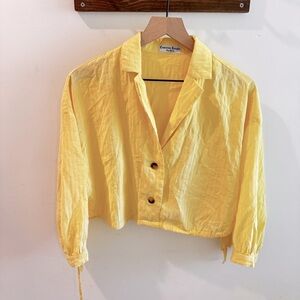 Concrete Jungle New York Butter Yellow Cropped Button Front Side Tie Top Large